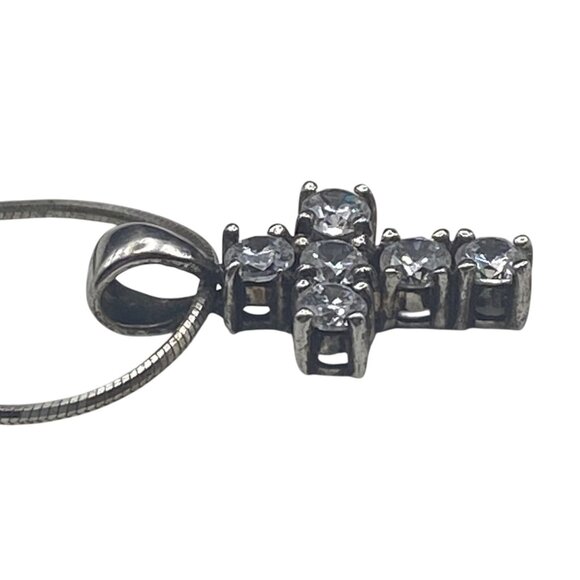 Vintage Sterling Silver 925 Necklace Cross Prong Set CZ .75" Pendant 18" 3.58g - Picture 6 of 9